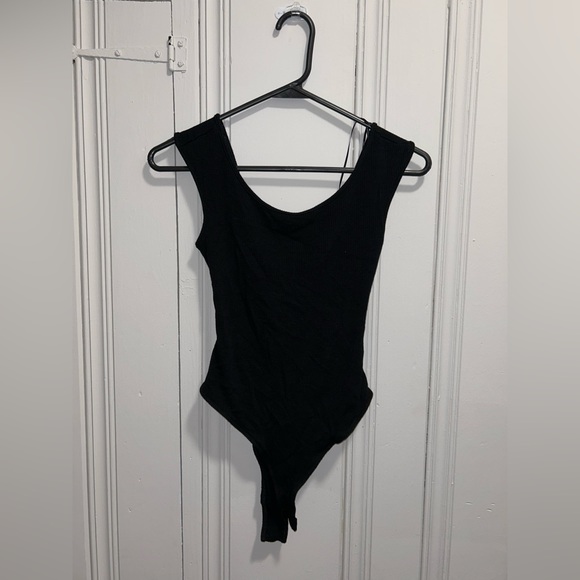 Lush Tops - Black Ribbed Crossover Bodysuit